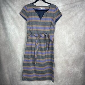 Boden Notch Linen Blend Textured Striped Shift Dress In Multi Women's Sz 6 Long